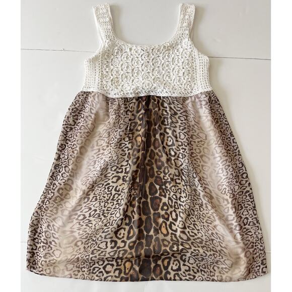 V Christina Dress L White Crochet Animal Print Flare Midi Beachy Boho Sleeveless - Picture 1 of 7